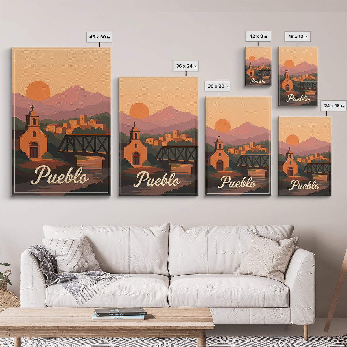 Pueblo Colorado Travel Poster, Canvas Print, Retro Sunset Skyline Art, Pueblo Wall Art, Retro Travel Print, Modern Wall Decor, Travel Gift
