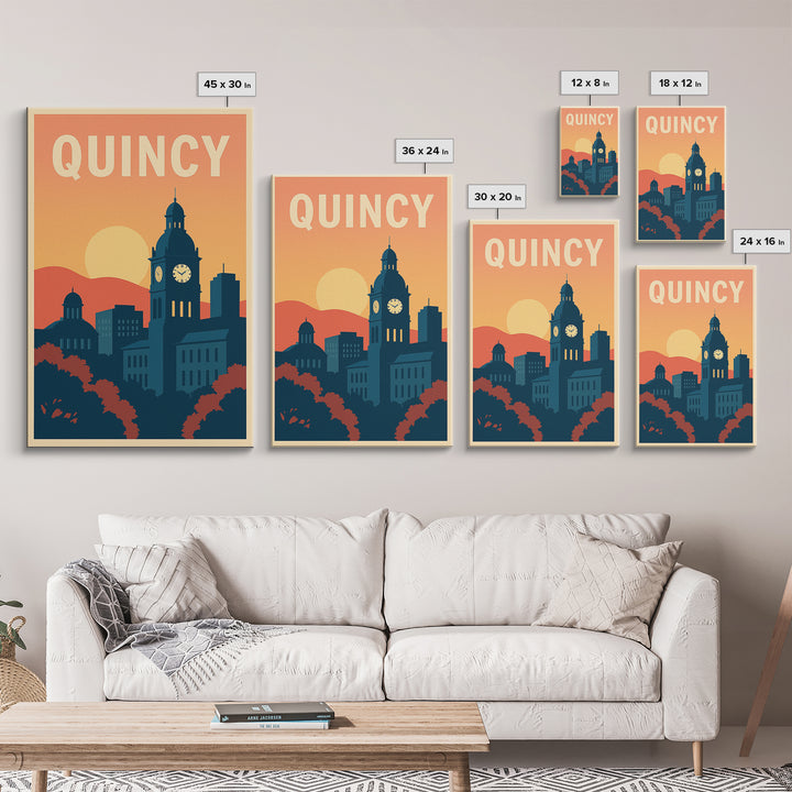 Quincy Travel Poster, Framed Canvas Print, Classic Travel Poster Art, Quincy Poster Print, Vintage City Art, City Travel Prints