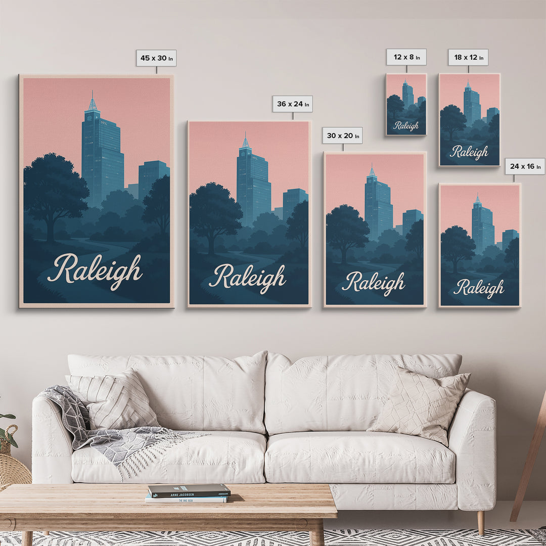 Raleigh Travel Poster, Framed Canvas Print, Classic Travel Poster Art, Raleigh Wall Art, Travel Poster Art, Vintage Travel Art