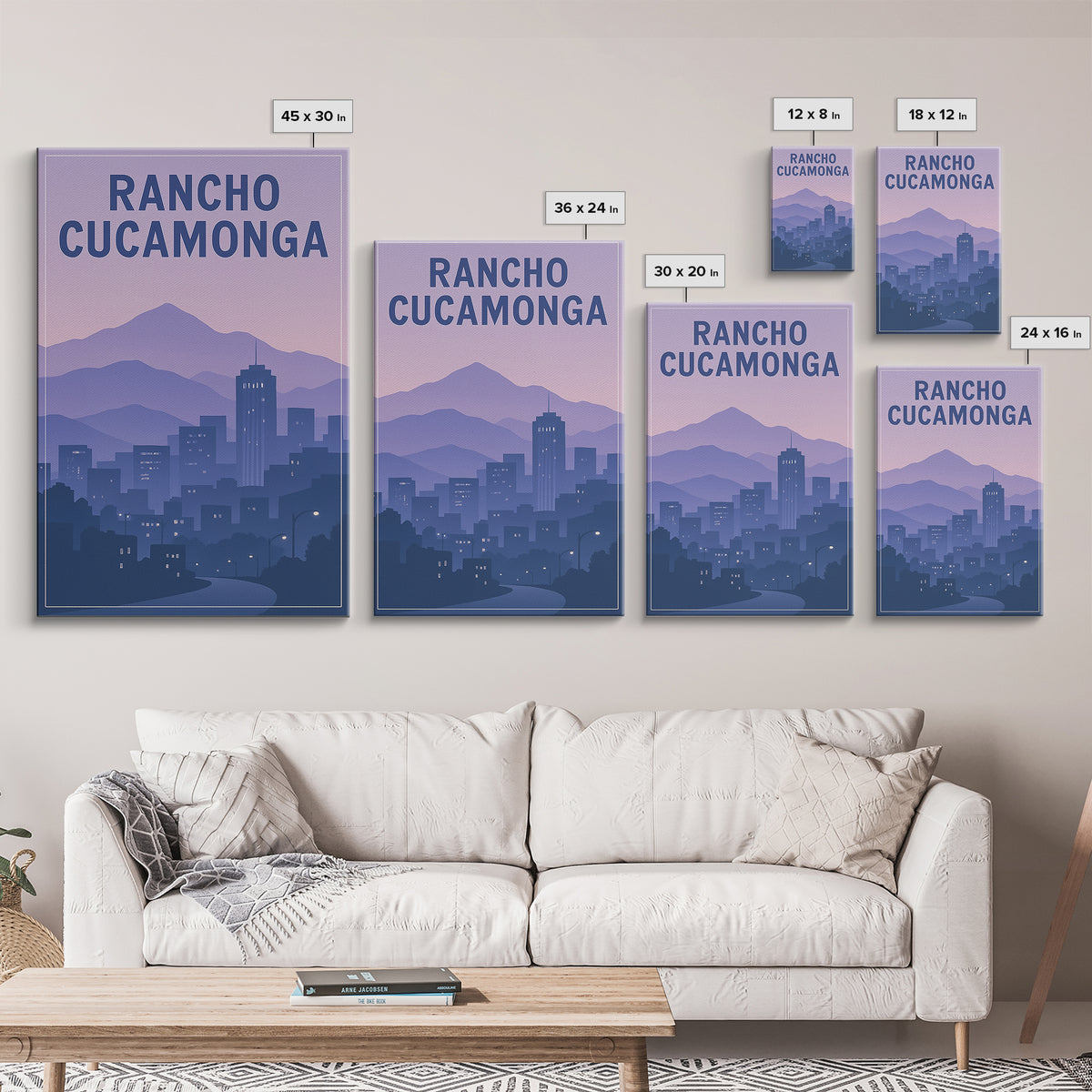 Rancho Cucamonga California Travel Poster, Framed Canvas Print, Retro Sunset Skyline Art, Rancho Cucamonga Poster Print, Eclectic Wall Decor