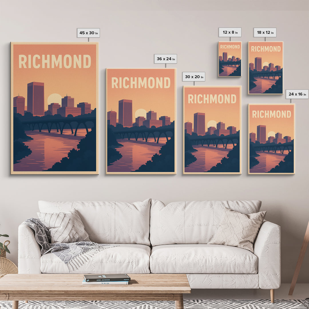 Richmond Travel Poster, Framed Canvas Print, Mid Century City Wall Art, Richmond City Art, Retro Travel Print, Home Office Decor