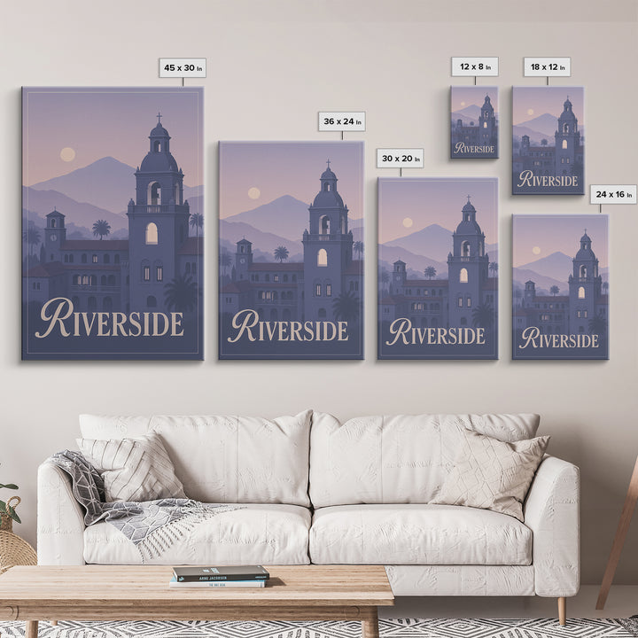 Riverside Travel Poster, Framed Canvas Print, Classic Travel Poster Art, Riverside Wall Art, Eclectic Wall Decor, City Illustration