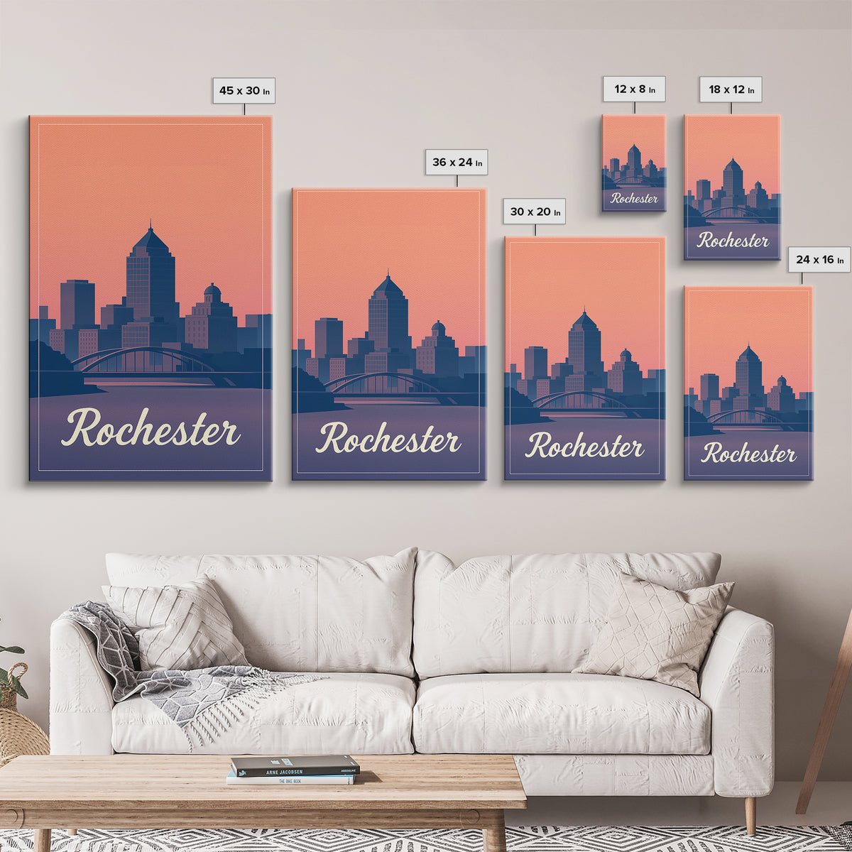 Rochester Travel Poster, Framed Canvas Print, Mid Century City Wall Art, Rochester Poster Print, Eclectic Wall Decor, Travel Art Print