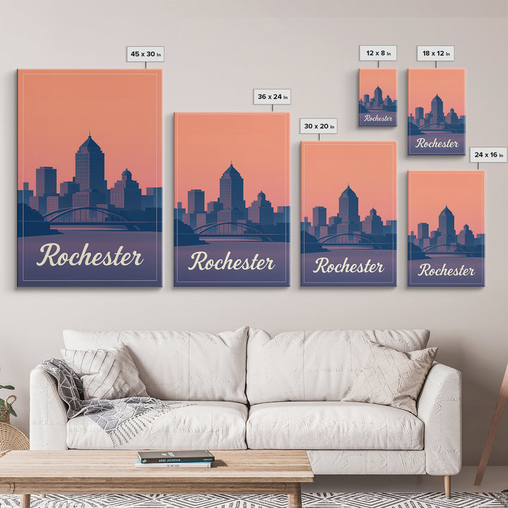 Rochester Travel Poster, Framed Canvas Print, Mid Century City Wall Art, Rochester Poster Print, Eclectic Wall Decor, Travel Art Print