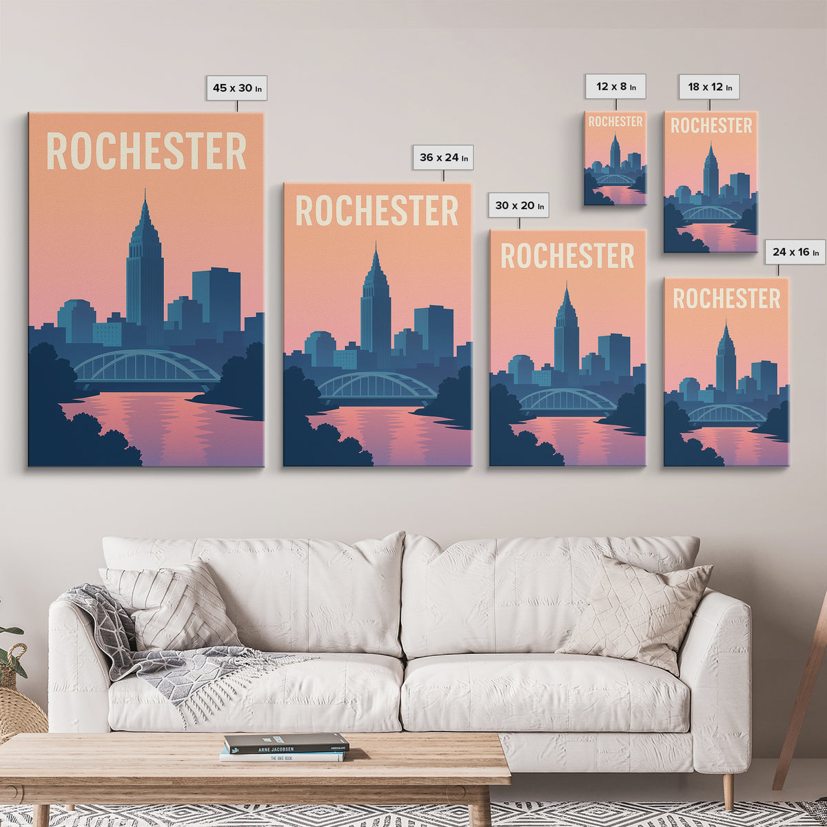 Rochester Travel Poster, Framed Canvas Print, Mid Century City Wall Art, Rochester Travel Art, City Art Print, Vintage City Poster