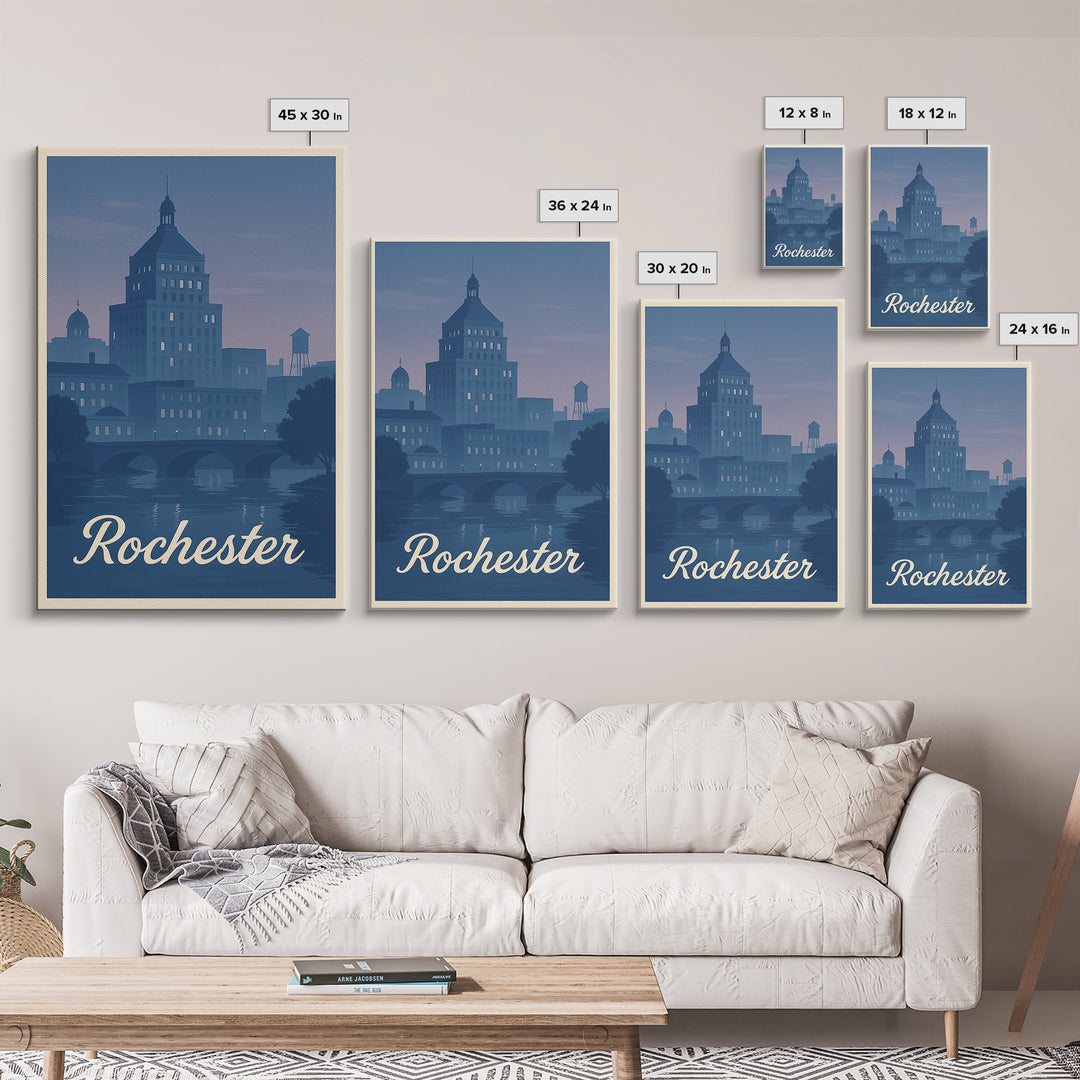 Rochester Travel Poster, Framed Canvas Print, Vintage Travel Poster Art, Rochester City Art, City Travel Prints, Vintage City Poster