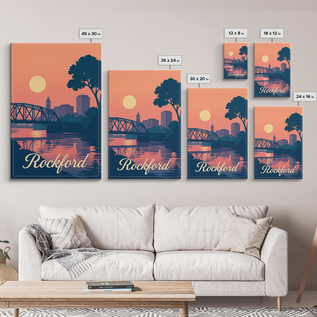 Rockford Illinois Travel Poster, Canvas Print, Classic Travel Poster Art, Rockford City Art, Travel Wall Art, Wall Decor, Fine Art Print