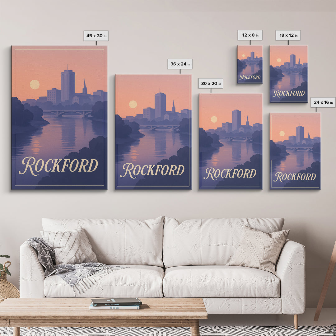 Rockford Travel Poster, Canvas Print, Mid Century City Wall Art, Rockford Poster Print, City Art Print, Travel Poster Art, Travel Art Print