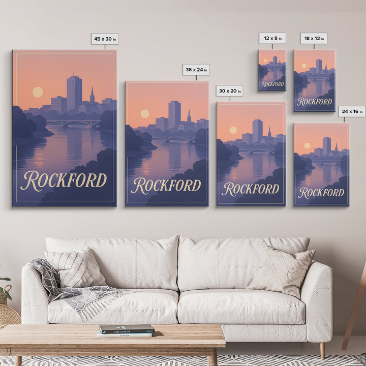 Rockford Travel Poster, Canvas Print, Mid Century City Wall Art, Rockford Poster Print, City Art Print, Travel Poster Art, Travel Art Print