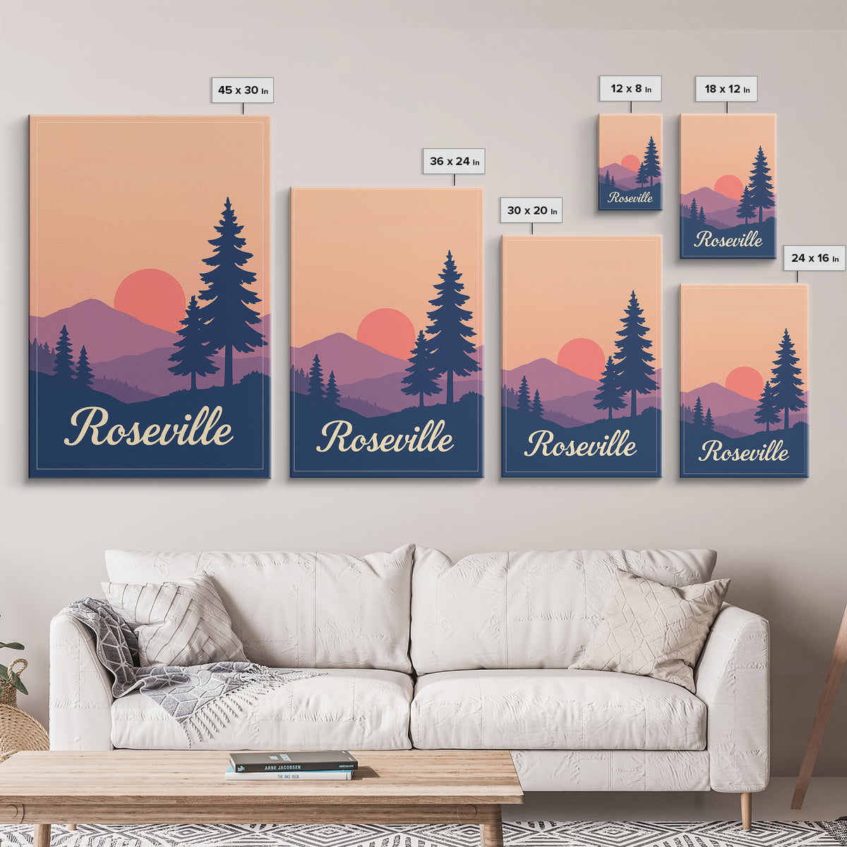 Roseville California Travel Poster, Canvas Print, Mid Century City Wall Art, Roseville Poster Print, Travel Wall Art, Vintage City Poster