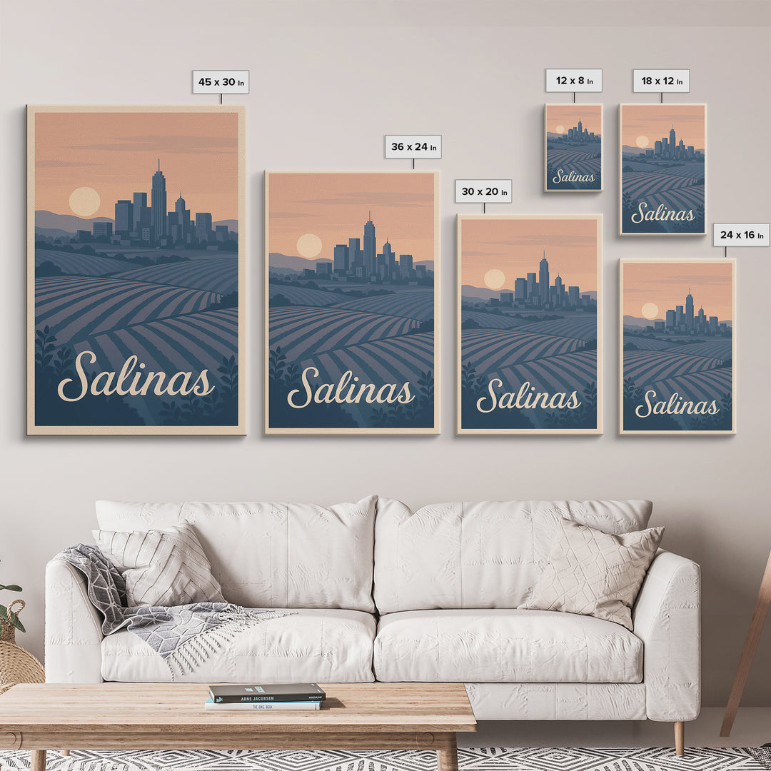 Salinas Travel Poster, Framed Canvas Print, Vintage Travel Poster Art, Salinas Wall Art, Travel Poster Art, Travel Poster Set, Wall Art