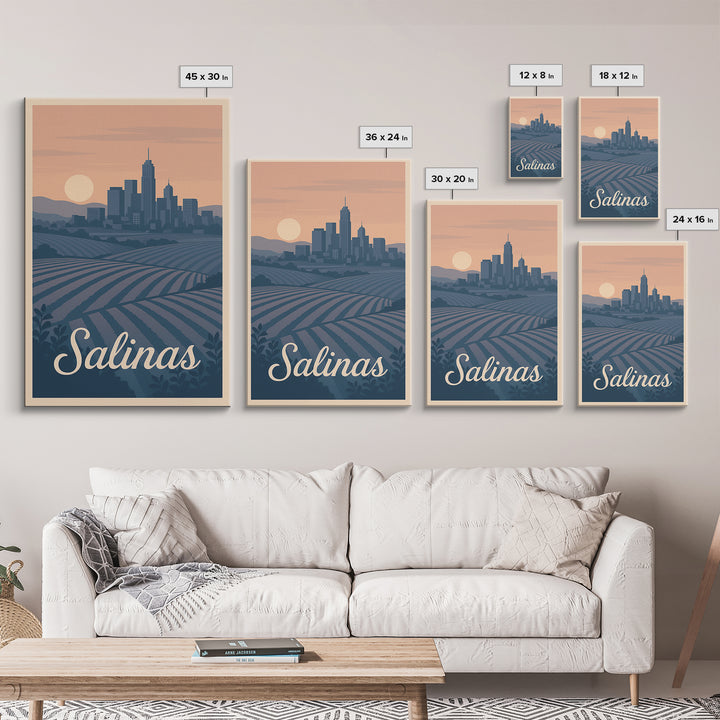 Salinas Travel Poster, Framed Canvas Print, Vintage Travel Poster Art, Salinas Wall Art, Travel Poster Art, Travel Poster Set, Wall Art