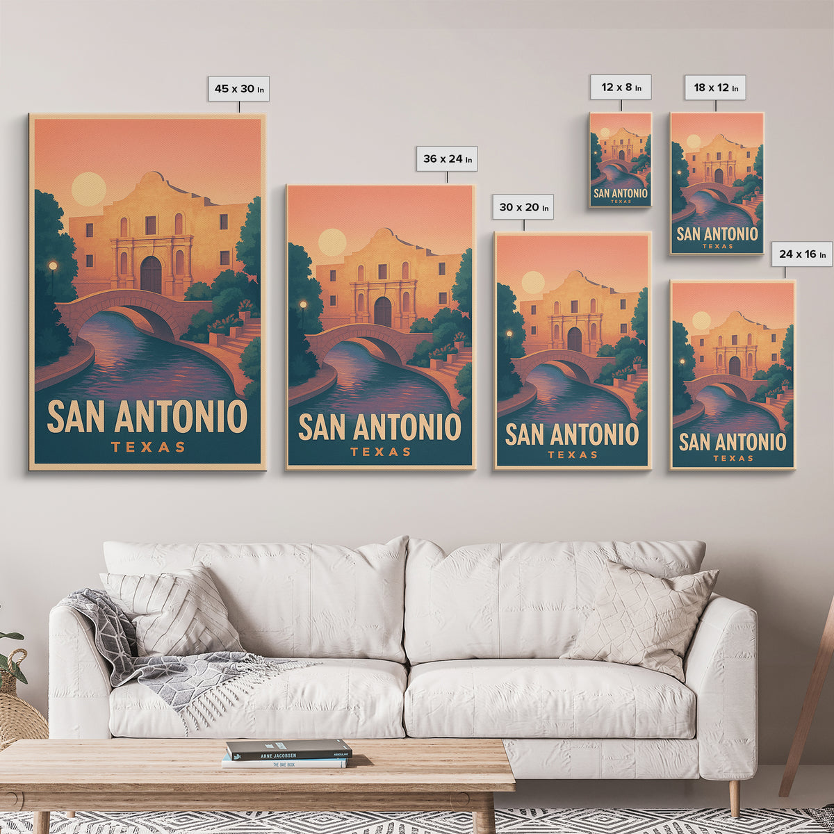 San Antonio Texas Travel Poster, Framed Canvas Print, Mid Century City Wall Art, San Antonio Wall Art, Fine Art Print, Wanderlust Decor