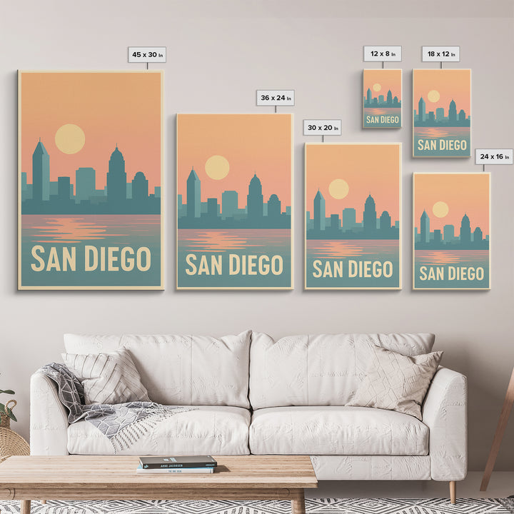 San Diego Travel Poster, Canvas Print, Classic Travel Poster Art, San Diego Travel Art, Fine Art Print, Travel Art Print, City Illustration