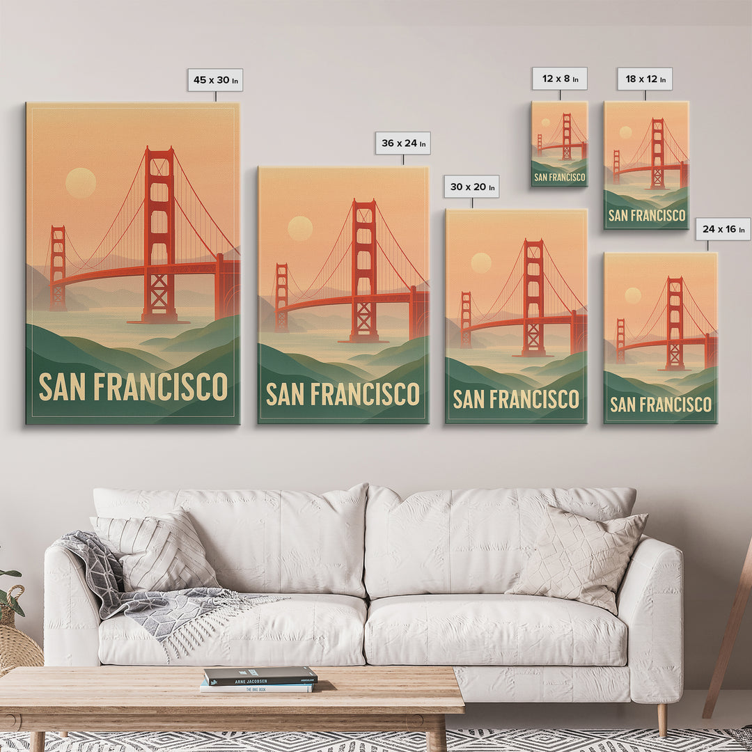 San Francisco California Travel Poster, Canvas Print, Retro Sunset Skyline Art, San Francisco Travel Art, City Illustration, Fine Art Print