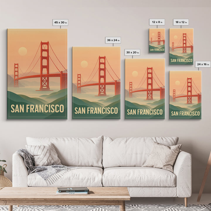 San Francisco California Travel Poster, Canvas Print, Retro Sunset Skyline Art, San Francisco Travel Art, City Illustration, Fine Art Print