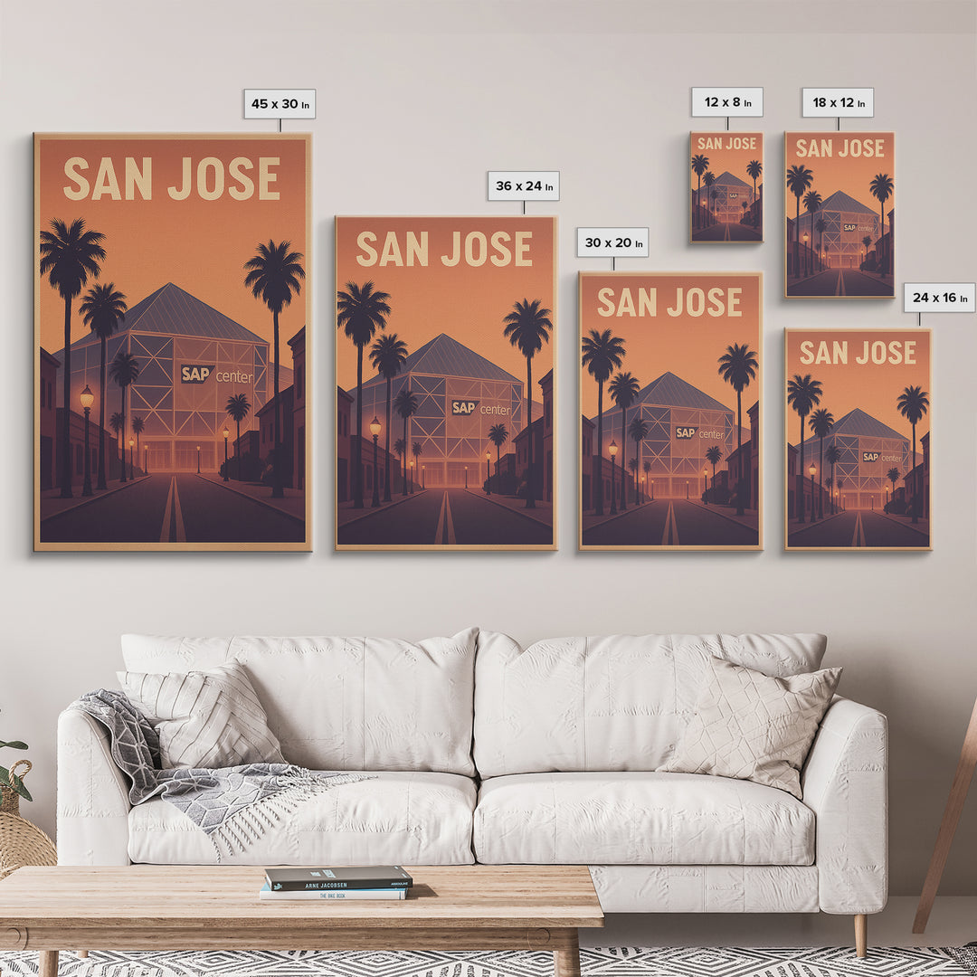 San Jose Travel Poster, Framed Canvas Print, Mid Century City Wall Art, San Jose Art Print, Wanderlust Decor, Gift For Travelers