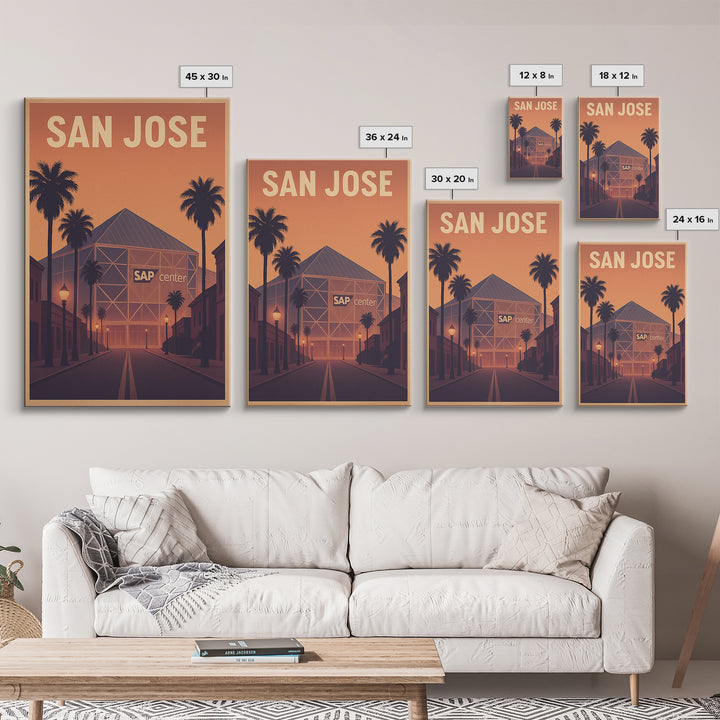 San Jose Travel Poster, Framed Canvas Print, Mid Century City Wall Art, San Jose Art Print, Wanderlust Decor, Gift For Travelers