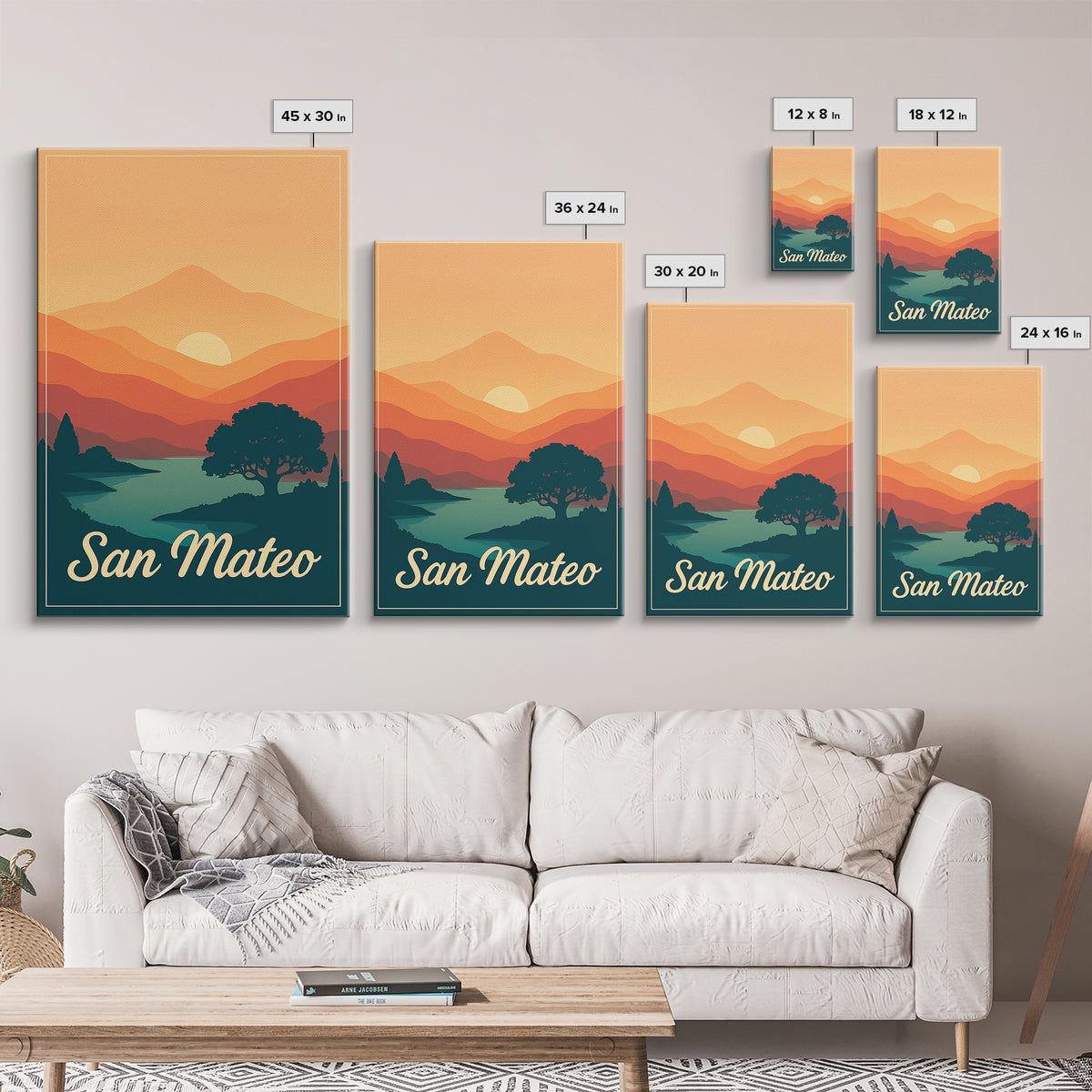 San Mateo California Travel Poster, Canvas Print, Mid Century City Wall Art, San Mateo Wall Art, Office Decor, Wall Decor, Poster Art