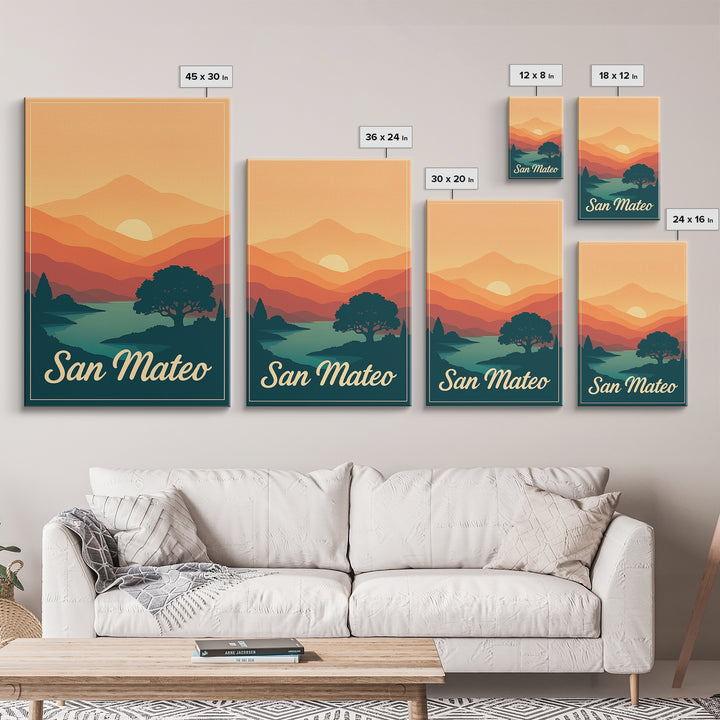 San Mateo California Travel Poster, Canvas Print, Mid Century City Wall Art, San Mateo Wall Art, Office Decor, Wall Decor, Poster Art