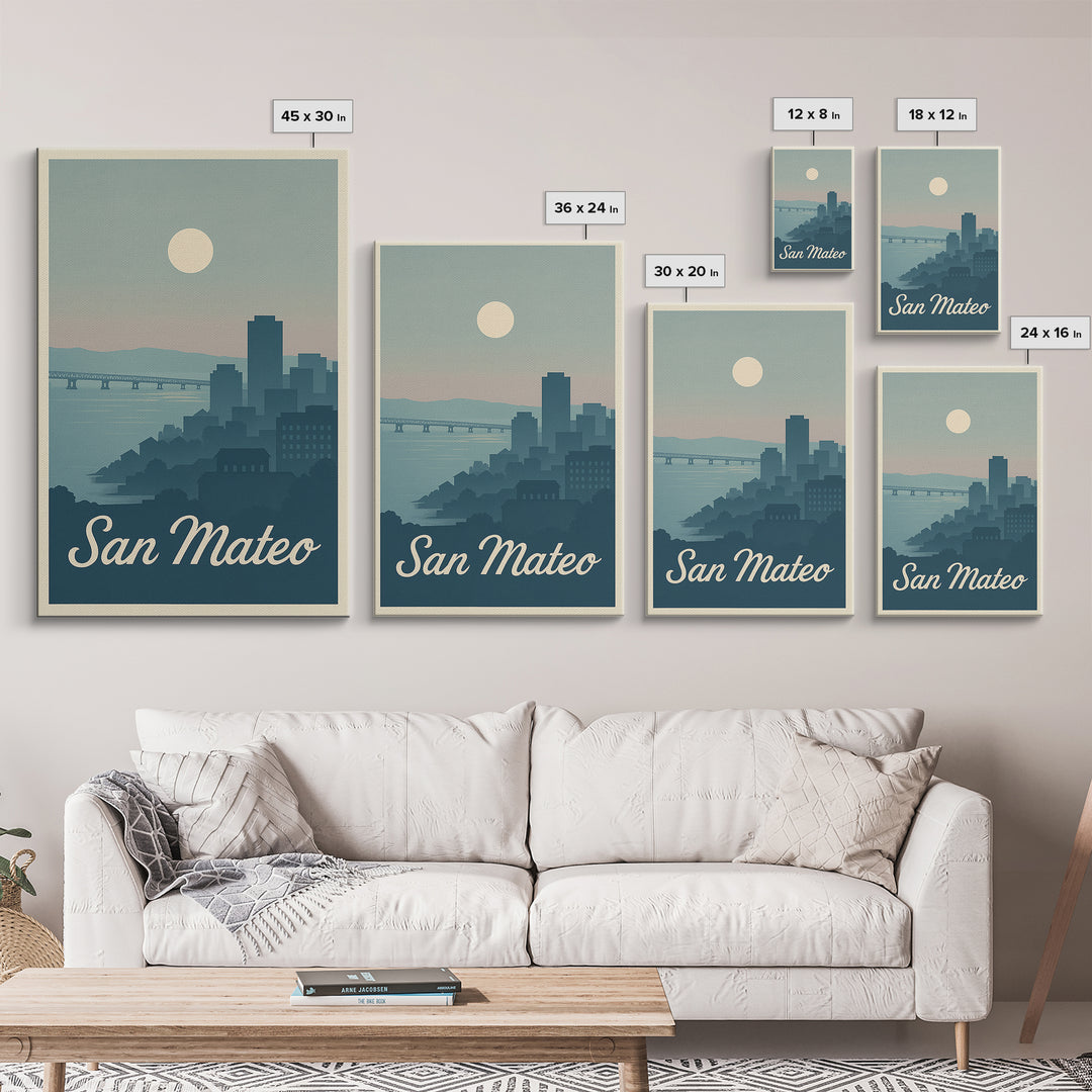 San Mateo Travel Poster, Canvas Print, Vintage Travel Poster Art, San Mateo Wall Art, Vintage Travel Print, Vintage City Poster