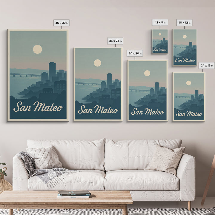 San Mateo Travel Poster, Canvas Print, Vintage Travel Poster Art, San Mateo Wall Art, Vintage Travel Print, Vintage City Poster
