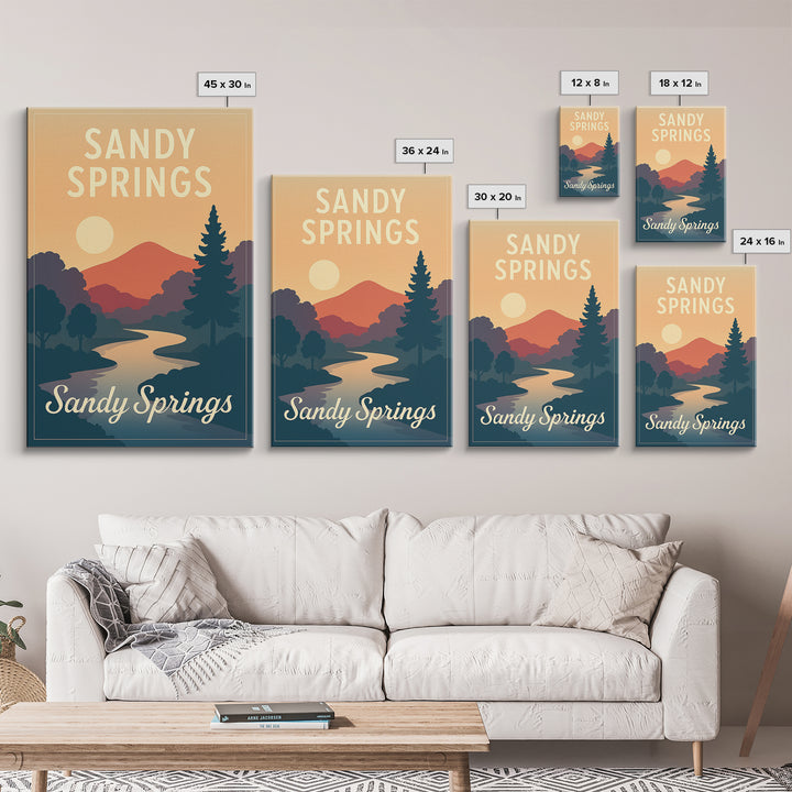 Sandy Springs Georgia Travel Poster, Canvas Print, Mid Century City Wall Art, Sandy Springs Travel Art, Travel Wall Decor, Travel Art Print