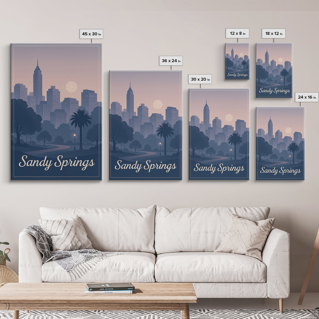 Sandy Springs Travel Poster, Framed Canvas Print, Classic Travel Poster Art, Sandy Springs Travel Art, City Art Print, Travel Poster Art