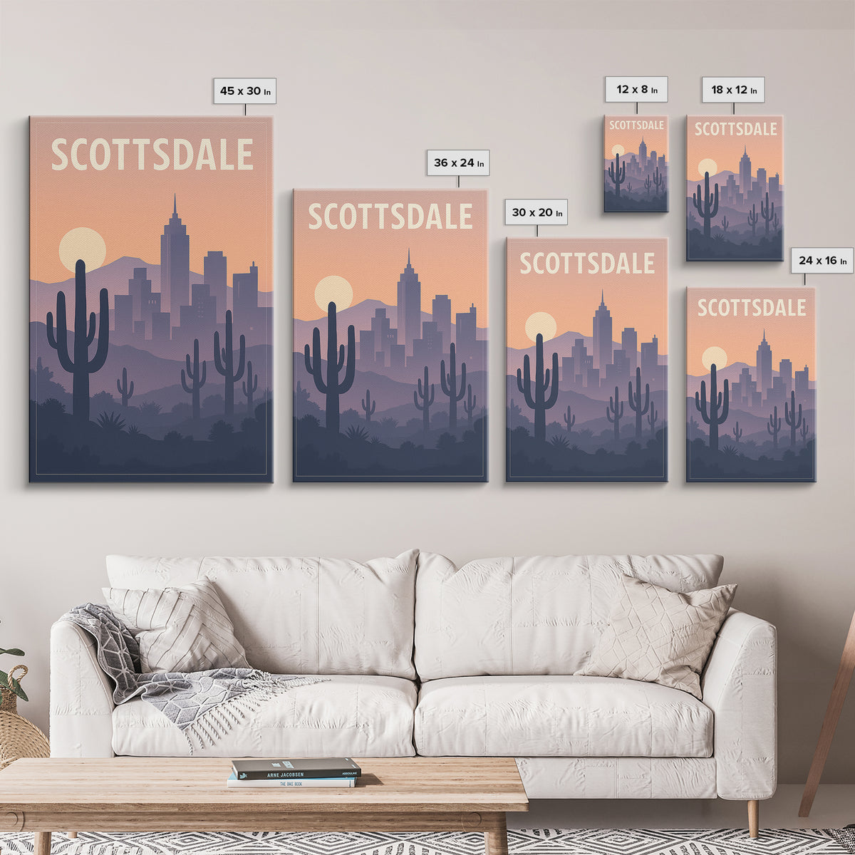 Scottsdale Arizona Travel Poster, Canvas Print, Retro Sunset Skyline Art, Scottsdale Travel Art, Gift For Travelers, Travel Wall Art