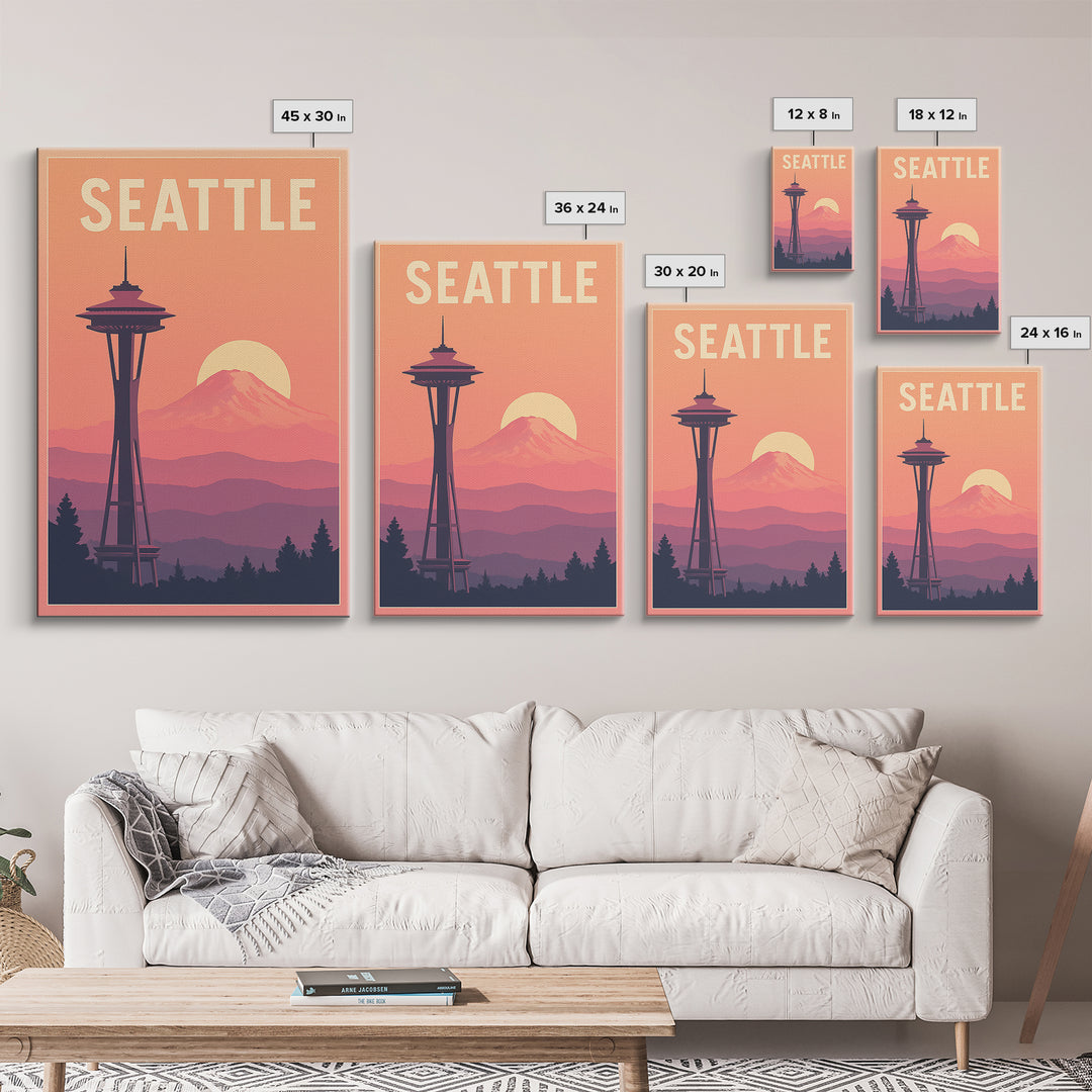 Seattle Travel Poster, Canvas Print, Classic Travel Poster Art, Seattle Travel Art, Living Room Wall Art, Travel Wall Decor, Retro Poster