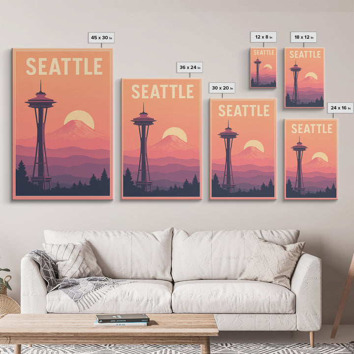 Seattle Travel Poster, Canvas Print, Classic Travel Poster Art, Seattle Travel Art, Living Room Wall Art, Travel Wall Decor, Retro Poster