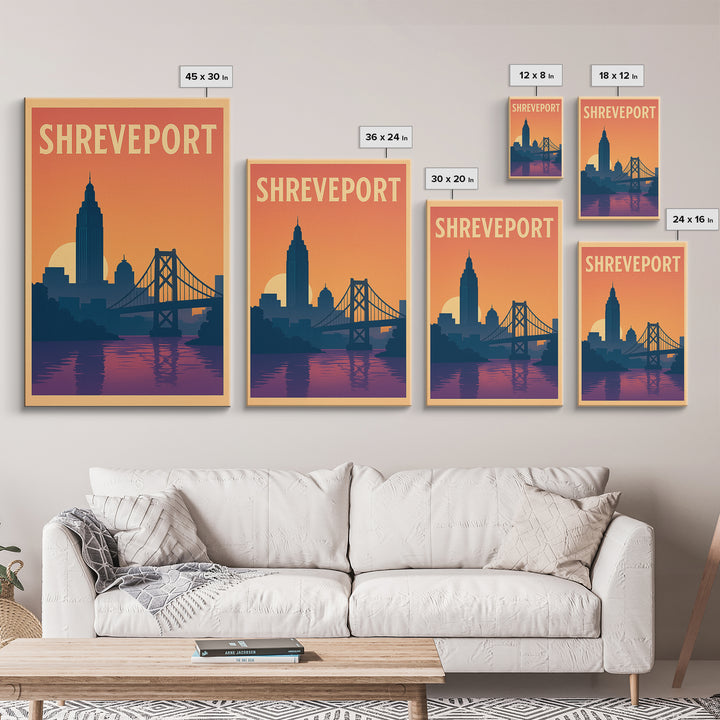 Shreveport Travel Poster, Framed Canvas Print, Mid Century City Wall Art, Shreveport Poster Print, Home Office Decor, Eclectic Wall Decor