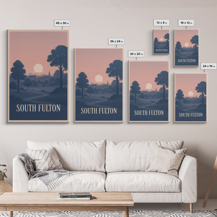 South Fulton Travel Poster, Canvas Print, Classic Travel Poster Art, South Fulton City Art, City Illustration, Watercolor Urban Skyline