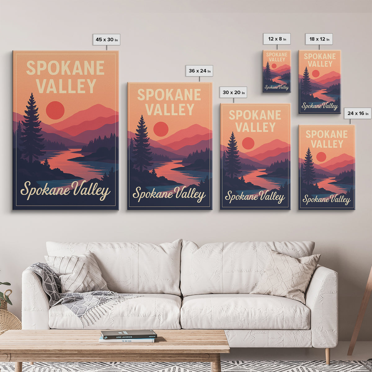 Spokane Valley Washington Travel Poster, Canvas Print, Classic Travel Poster Art, Spokane Valley Poster Print, Wall Decor, Office Decor