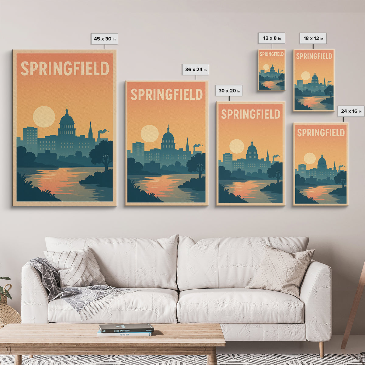 Springfield Travel Poster, Framed Canvas Print, Vintage Travel Poster Art, Springfield City Art, Fine Art Print, Travel Poster Set