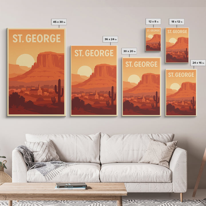 St George Travel Poster, Canvas Print, Retro Sunset Skyline Art, St George Poster Print, Travel Poster Art, Travel Art Print, Poster Art