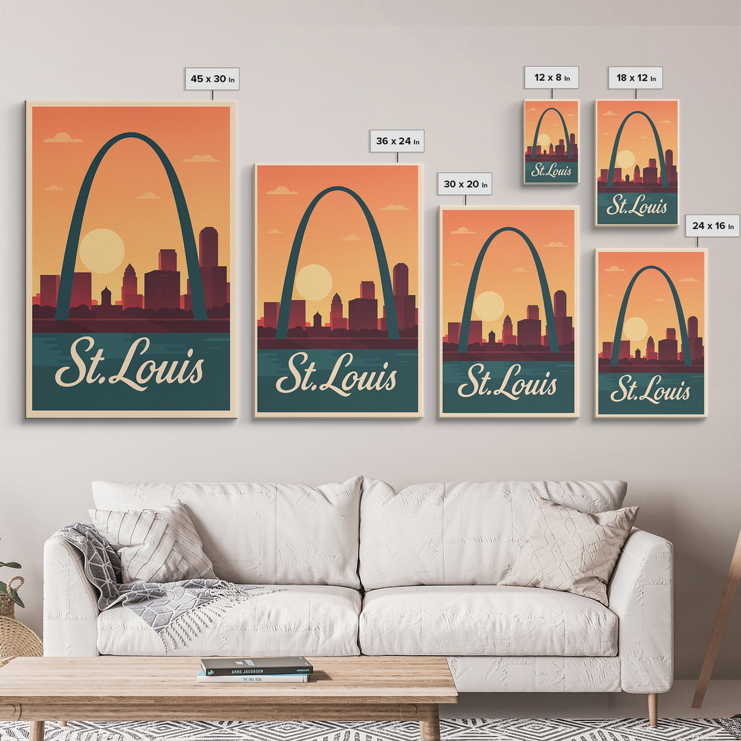 St Louis Missouri Travel Poster, Framed Canvas Print, Mid Century City Wall Art, St Louis Poster Print, Vintage City Art, Travel Poster Set