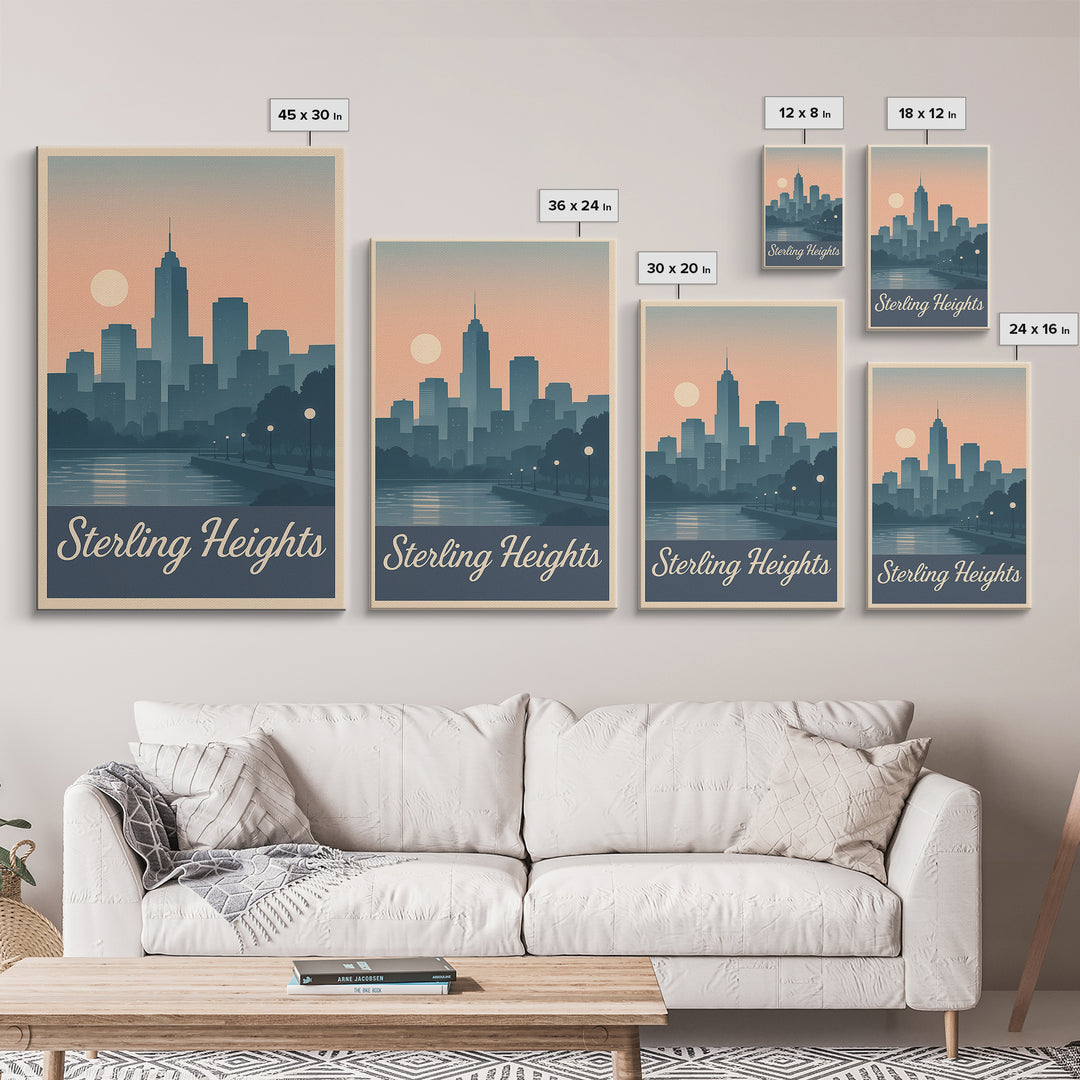 Sterling Heights Travel Poster, Canvas Print, Vintage Travel Poster Art, Sterling Heights Art Print, Travel Art Print, Gift For Travelers