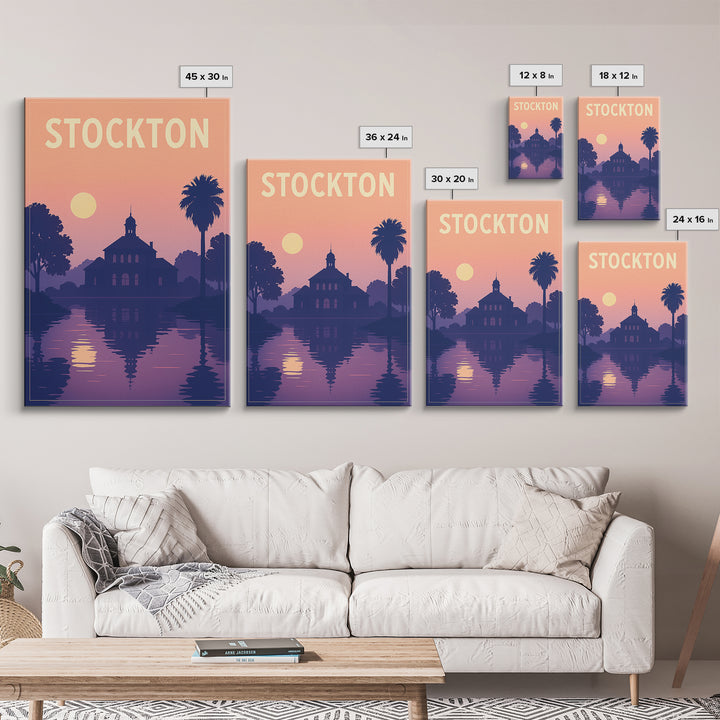 Stockton California Travel Poster, Framed Canvas Print, Mid Century City Wall Art, Stockton City Art, Wanderlust Decor, Gift For Travelers