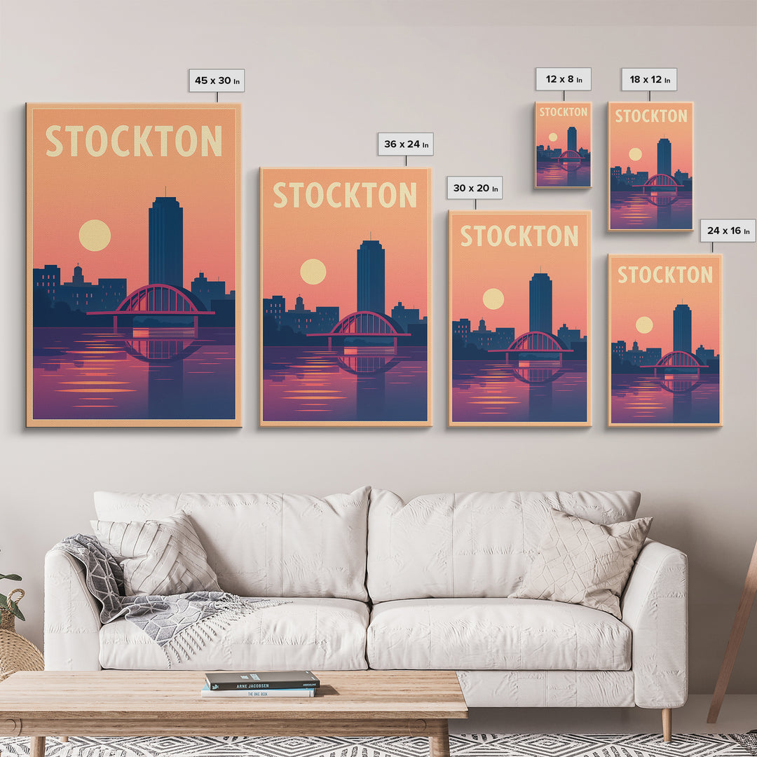 Stockton Travel Poster, Canvas Print, Vintage Travel Poster Art, Stockton Wall Art, City Art Print, Travel Art Print, Vintage Travel Art