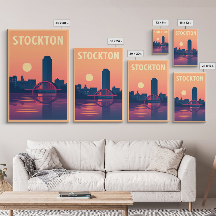 Stockton Travel Poster, Canvas Print, Vintage Travel Poster Art, Stockton Wall Art, City Art Print, Travel Art Print, Vintage Travel Art