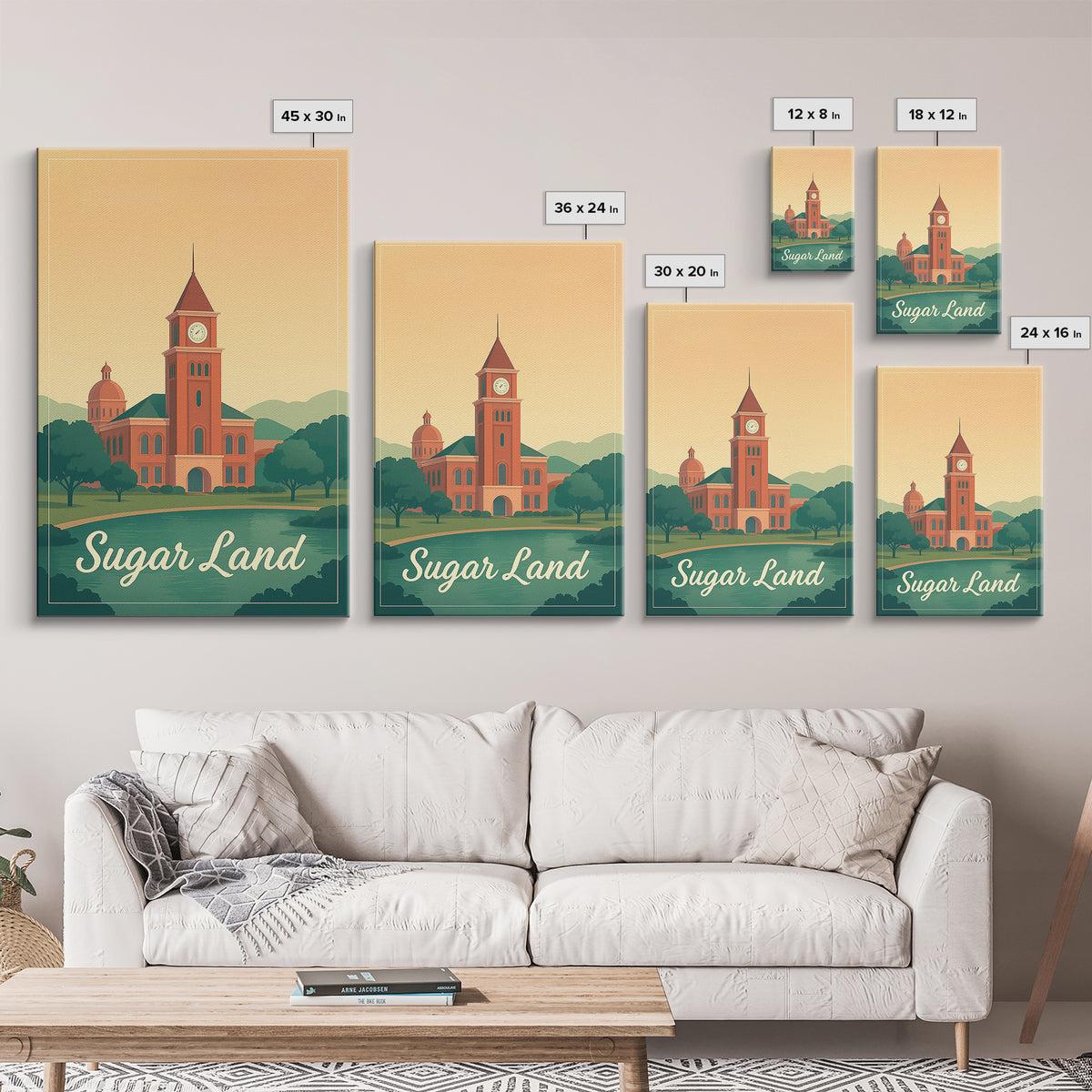 Sugar Land Texas Travel Poster, Framed Canvas Print, Mid Century City Wall Art, Sugar Land Travel Art, Travel Poster Art, Gift For Travelers