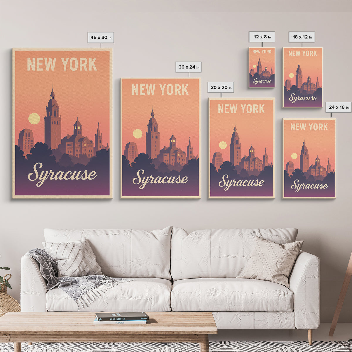 Syracuse New York Travel Poster, Canvas Print, Retro Sunset Skyline Art, Syracuse City Art, Home Office Decor, Wall Art, City Poster