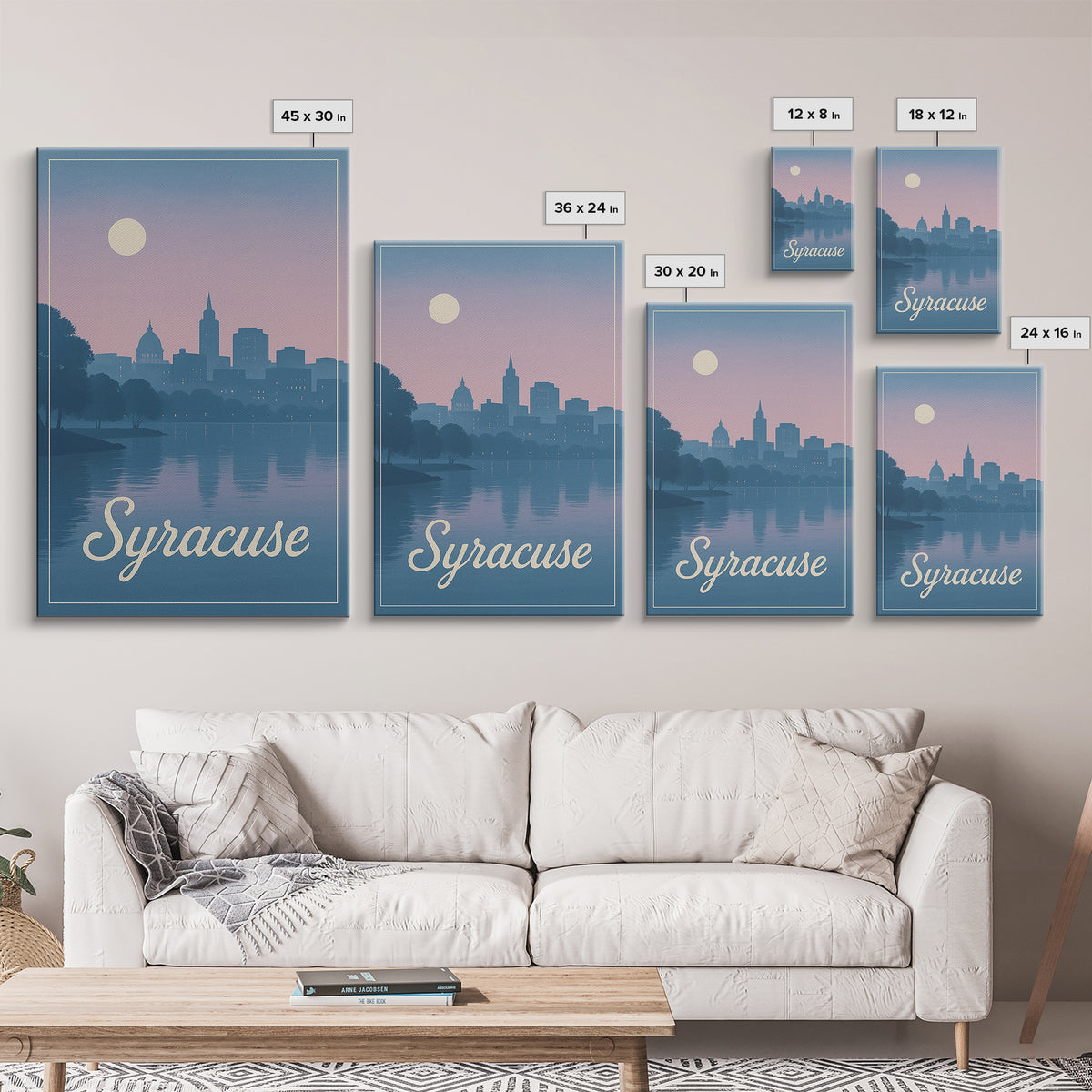 Syracuse Travel Poster, Framed Canvas Print, Mid Century City Wall Art, Syracuse Poster Print, Vintage City Art, City Illustration