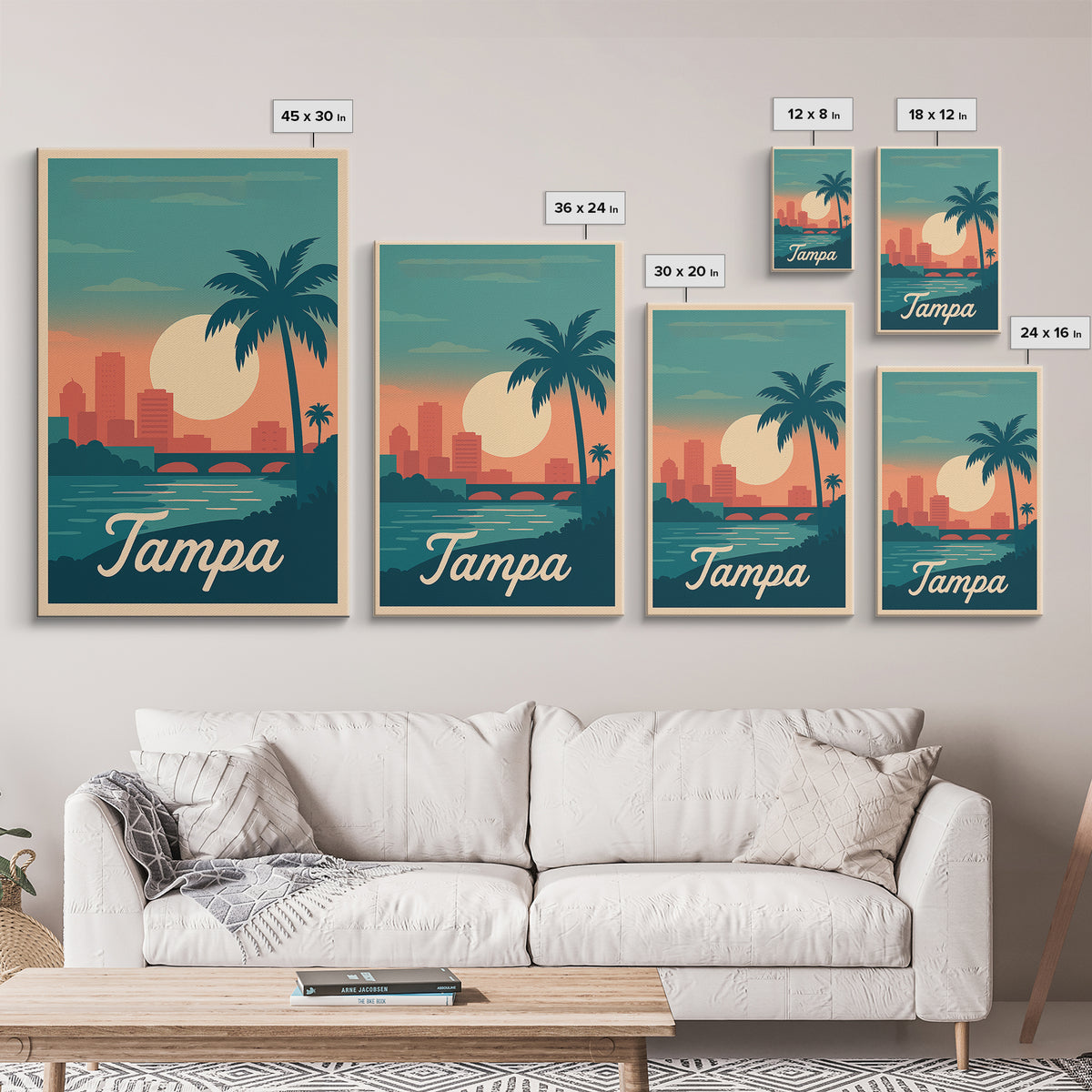 Tampa Florida Travel Poster, Canvas Print, Retro Sunset Skyline Art, Tampa Wall Art, Retro Travel Print, Vintage City Art, Travel Poster Art