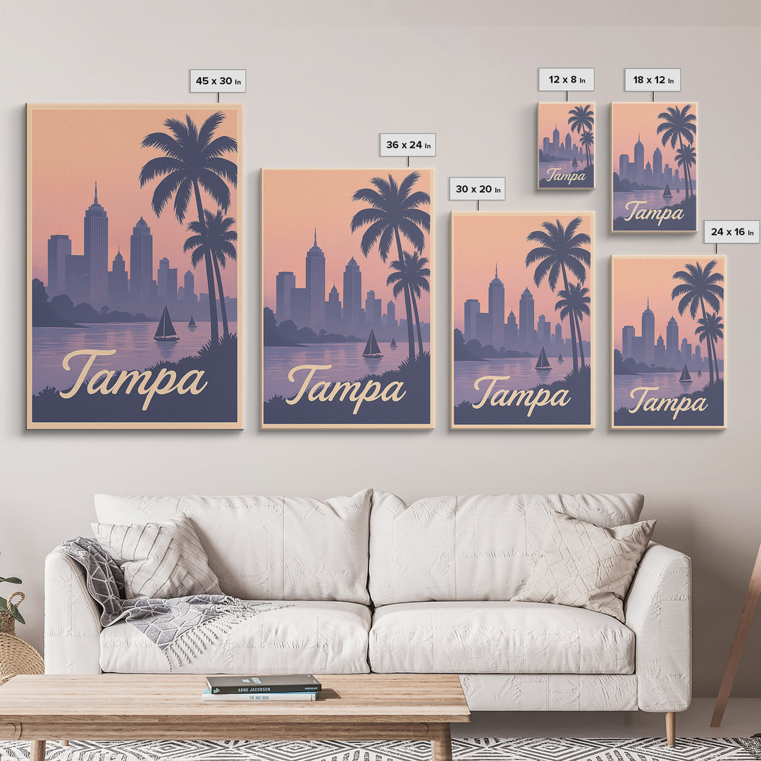 Tampa Travel Poster, Framed Canvas Print, Mid Century City Wall Art, Tampa Wall Art, City Travel Prints, City Illustration, City Art Print
