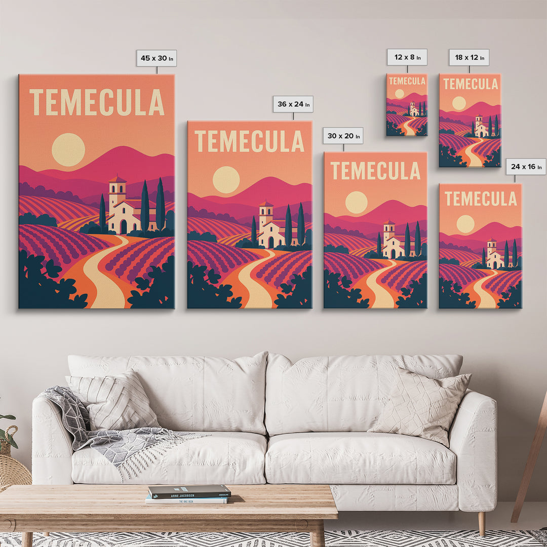 Temecula Travel Poster, Framed Canvas Print, Mid Century City Wall Art, Temecula Poster Print, Travel Art Print, Travel Poster Set