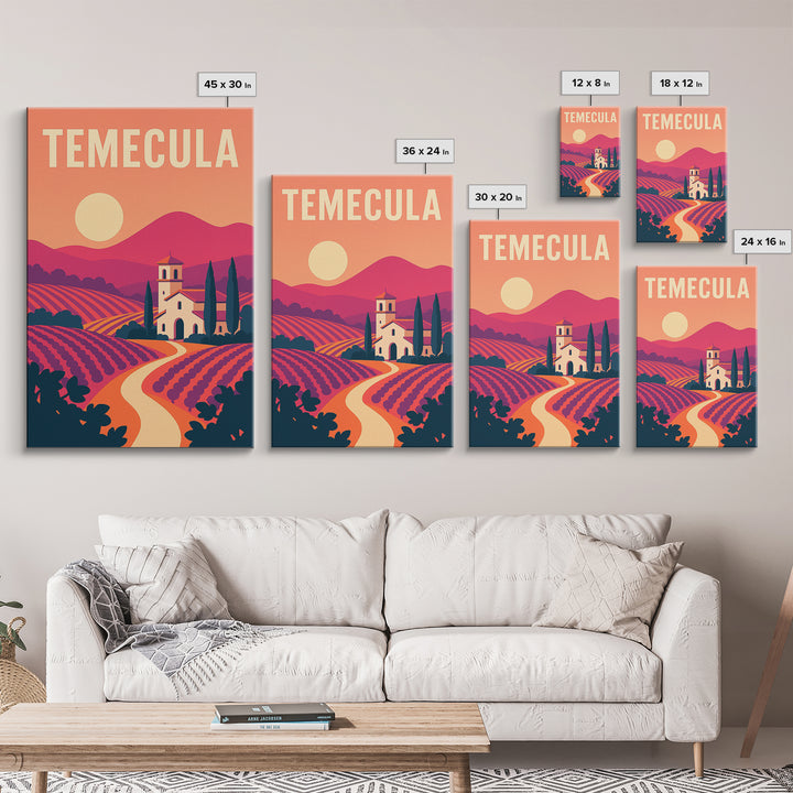 Temecula Travel Poster, Framed Canvas Print, Mid Century City Wall Art, Temecula Poster Print, Travel Art Print, Travel Poster Set