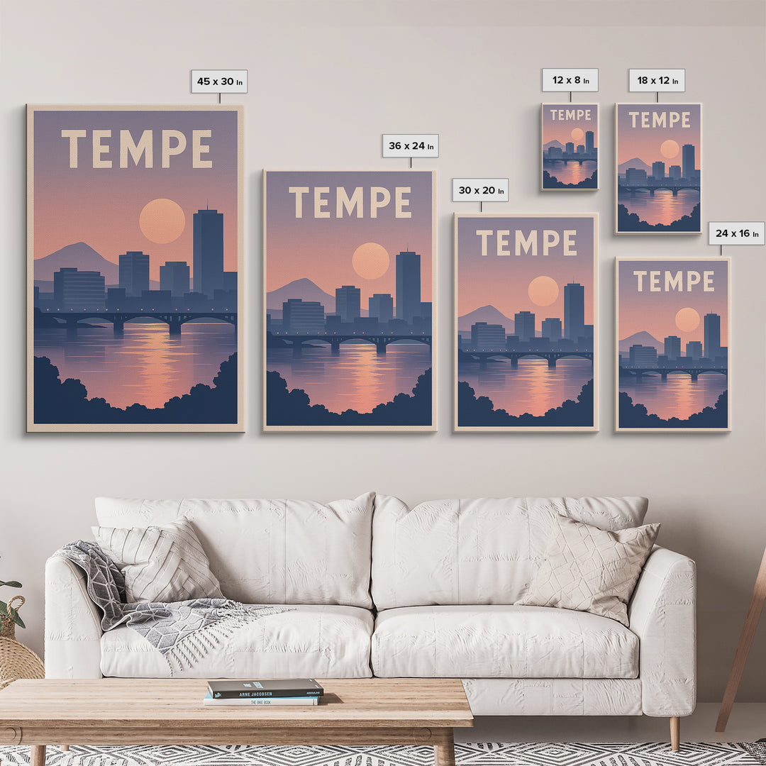 Tempe Arizona Travel Poster, Canvas Print, Mid Century City Wall Art, Tempe Travel Art, Travel Wall Art, City Poster, Gift For Travelers