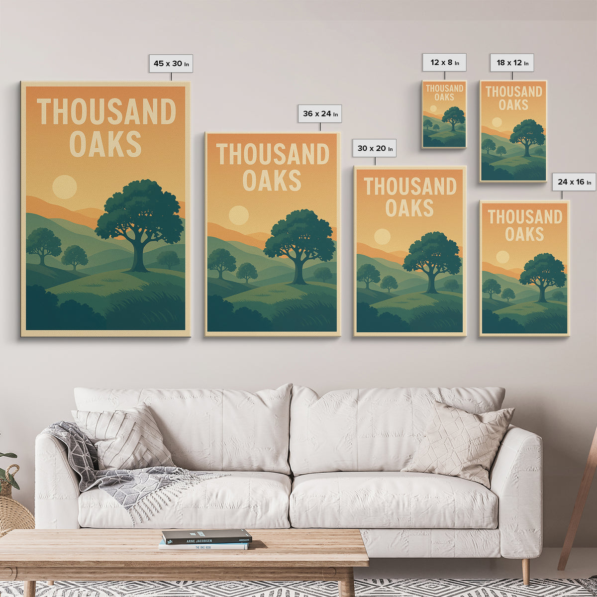Thousand Oaks Travel Poster, Framed Canvas Print, Retro Sunset Skyline Art, Thousand Oaks Art Print, Vintage City Poster, Retro Travel Print